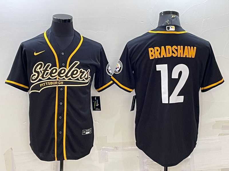 Men's Pittsburgh Steelers #12 Terry Bradshaw Black With Patch Cool Base Stitched Baseball Jersey,We sell and wholesale Men's Pittsburgh Steelers #12 Terry Bradshaw Black With Patch Cool Base Stitched Baseball Jersey on line form chian!